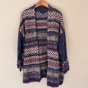 Chaps Cardigan Size 2X Open Front Western‎ Aztec Cozy Boho Multicolor Knit